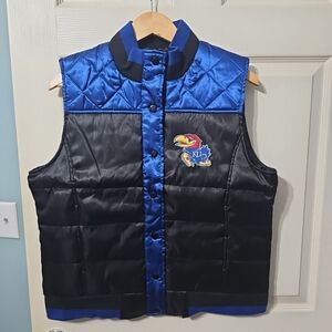 University Of Kansas Jayhawks Puffer Vest Women's XL Black Blue NEW Missing Tags